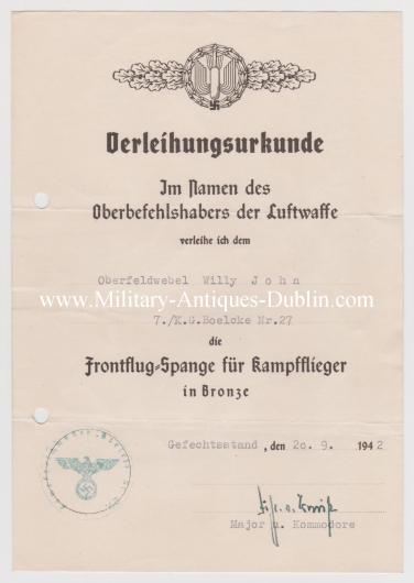 Luftwaffe Award Document Group - Oberfeldwebel Willi John