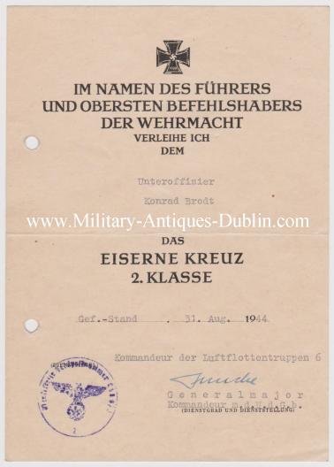 Luftwaffe Award Document Group - Unteroffizier Konrad Brodt