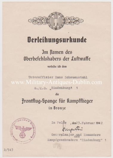 Luftwaffe Award Document - Unteroffizier Hans Scheuenstuhl