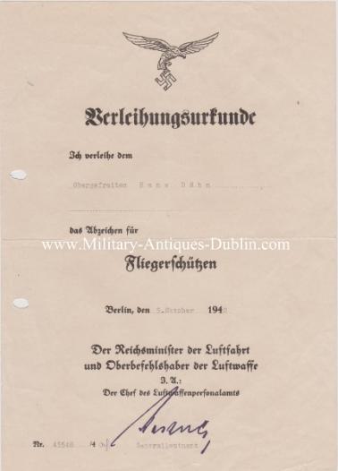 Luftwaffe Award Document Group - Feldwebel Hans Dähn