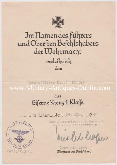 Luftwaffe Award Document Group - Feldwebel Ernst Künzel