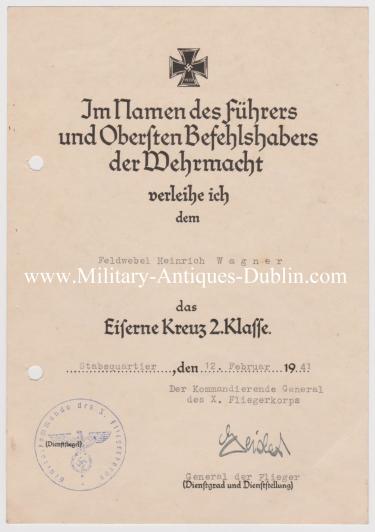 Luftwaffe Award Document Group - Oberfeldwebel Heinrich Wagner
