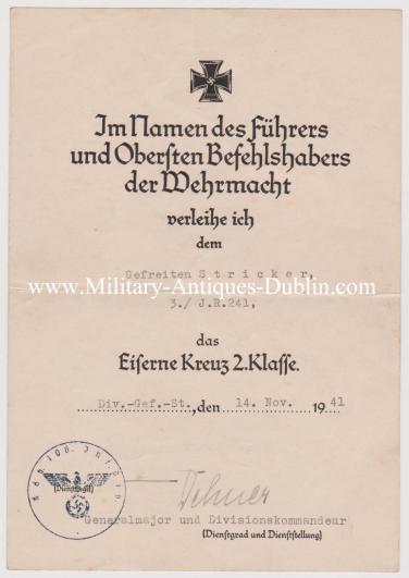 Heer Award Document - Gefreiten Stricker