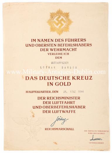 Luftwaffe Award Documents - Feldwebel Lothar Darsow