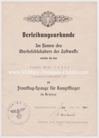 Luftwaffe Award Document Group - Obergefreiten Erich Brück