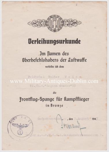 Luftwaffe Award Document Group - Feldwebel Walter-Karl Weise