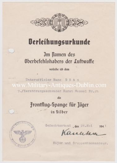 Luftwaffe Award Document - Unteroffizier Hans Dähn