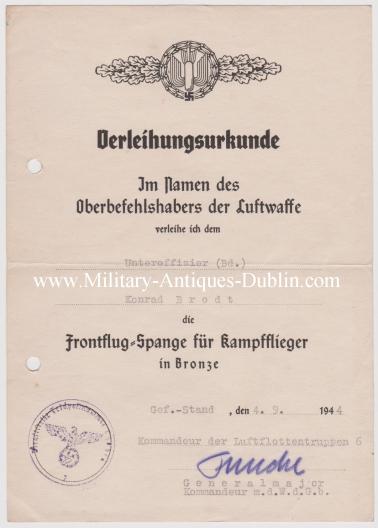Luftwaffe Award Document Group - Unteroffizier Konrad Brodt